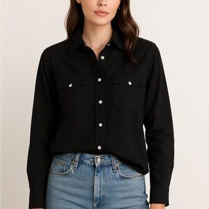 NWT Lola River Hemp Blend Black Snap-Front Button Down Shirt – Size L